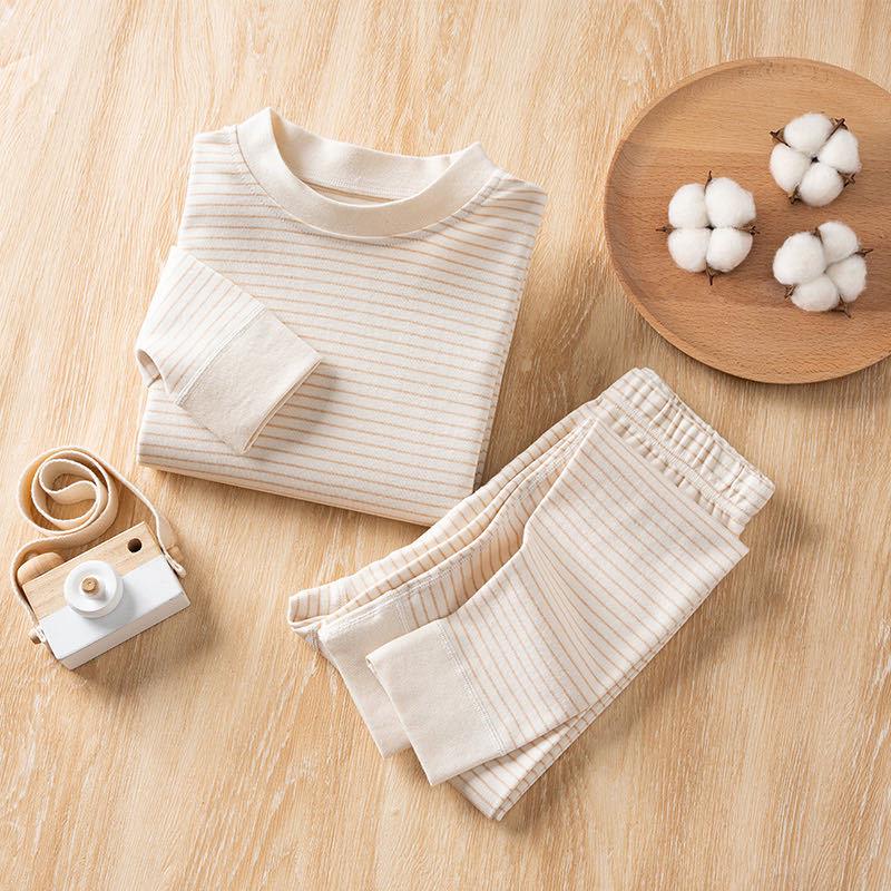 Barevná bavlněná dětská spodní prádlo a pyžamový set - Kulatý výstřih, Hřejivé podzimní a zimní oblečení pro dívky a chlapce