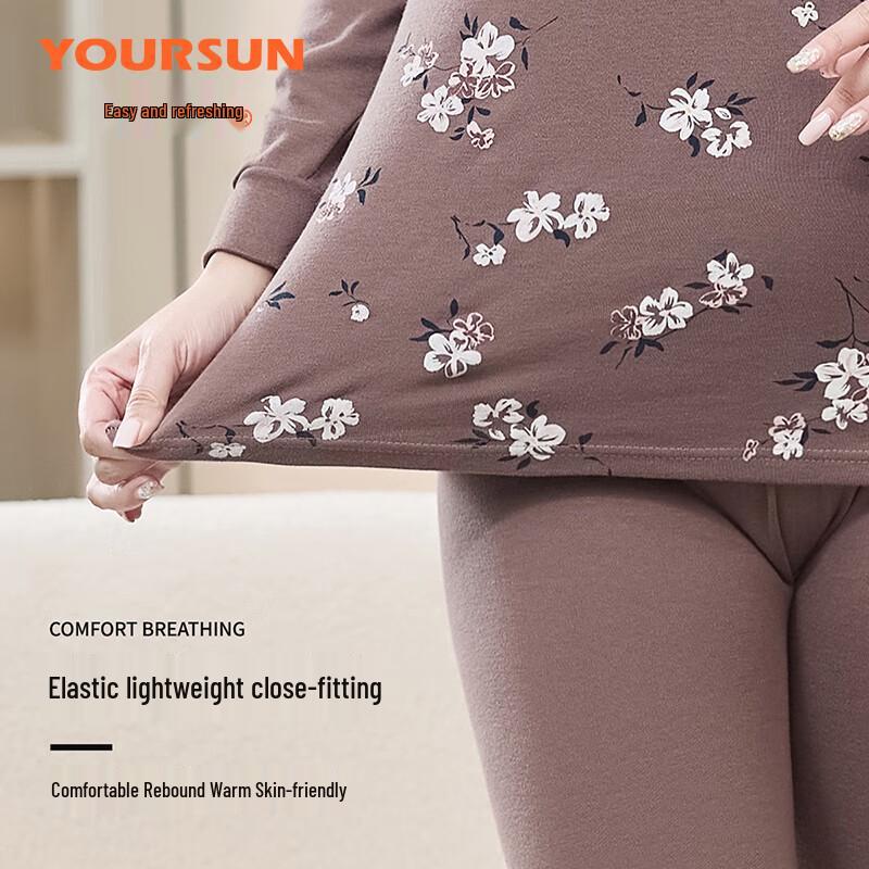 Yiershuang Damen Thermounterwäsche-Set aus reiner Baumwolle mit mittlerem Kragen für Damen mittleren Alters und ältere Damen