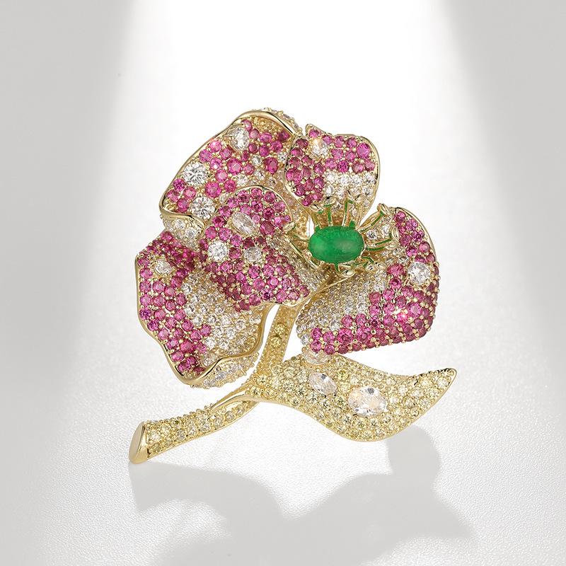 Bo Xin Yun Luxury Rose Brooch with Colorful Zirconia - High-End Flower Pin Accessory Gift