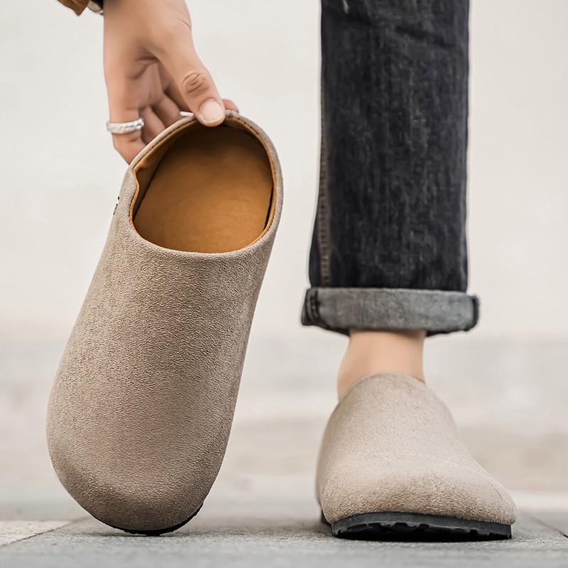 Mens Loafer-Style Slip-On Mule Shoes Casual Office Wear Retro Flat Footwear