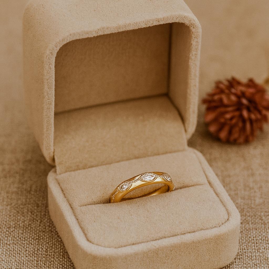 Marquise CZ Wedding Band, Yellow Gold Plated Silver, Vintage Stackable Anniversary Ring for Women