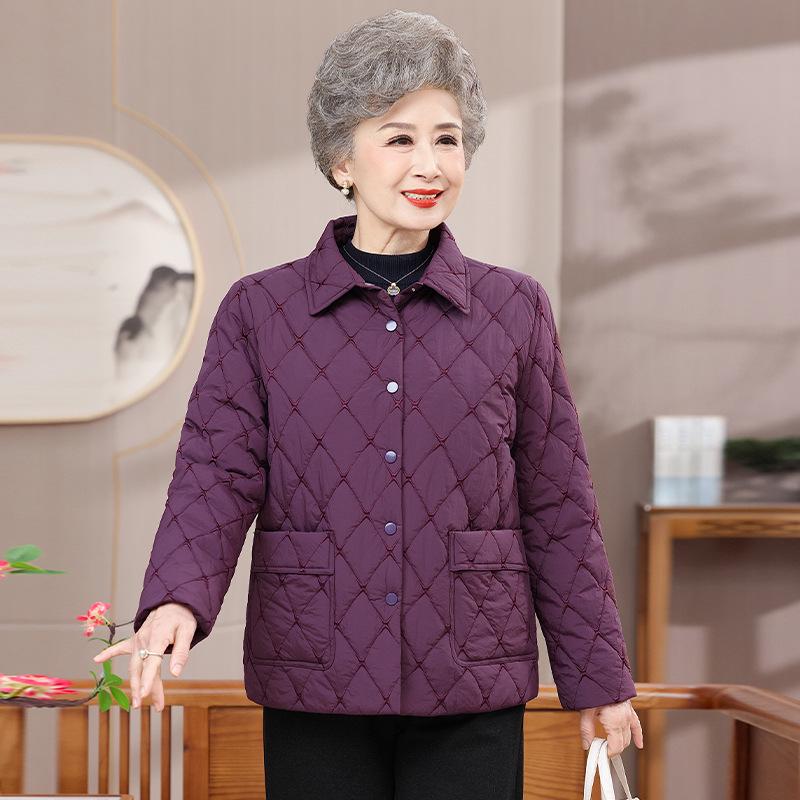 

Mom s Winter Wardrobe: Lightweight Cotton-Padded Jacket for Mid-Aged and Elderly Women 2XL (105-120 lbs) фиолетовый