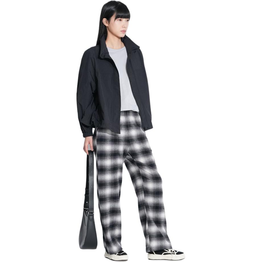 UNIQLO Plaid Flannel Elastic Waist Straight Leg Casual Pants Women bottoms Light-Gray 461762-07