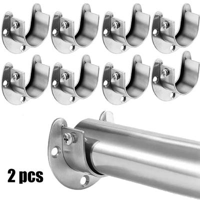 2PCS with Screws Flange Seat Thick Closet Rod Brackets Durable Furniture Hanger Rail