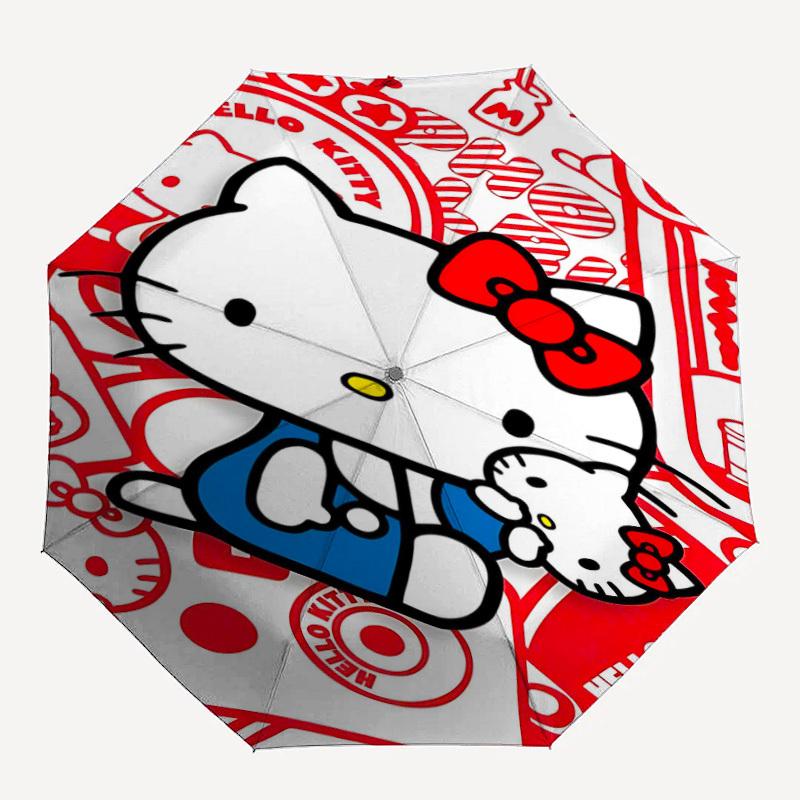 

1PC Hello Kitty, Red and White Automatic Open/Close, 8-Rib Durable Frame Compact Travel Umbrella for Men & Women 055