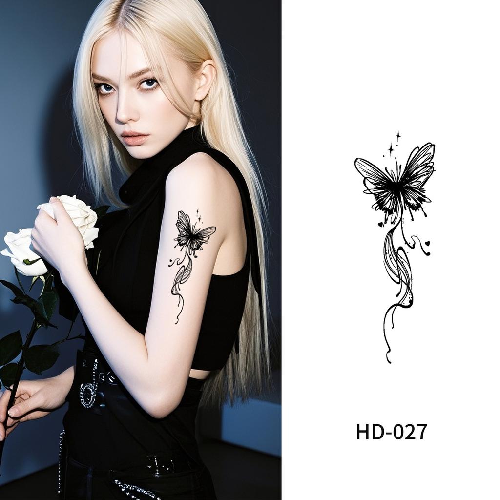 Cross Border New Item Dark Butterfly Tattoo Sticker Sexy Half Arm Flower Collarbone Decoration High-end Feeling