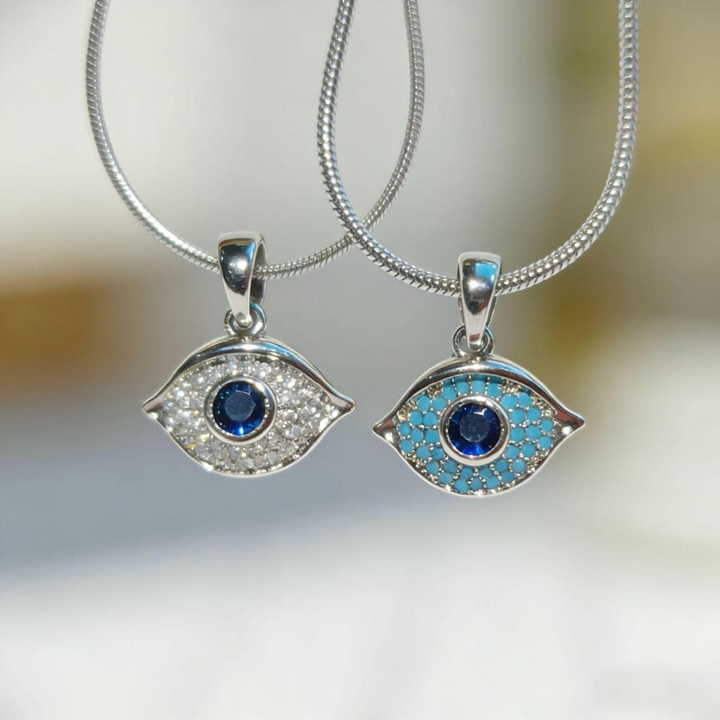 Blaue Nazar-Mikro-Anhänger-Schlüsselbein-Kettenhalskette mit Zirkonia