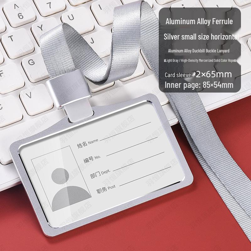Aluminum Alloy Double-Sided Transparent ID Badge Holder with Lanyard