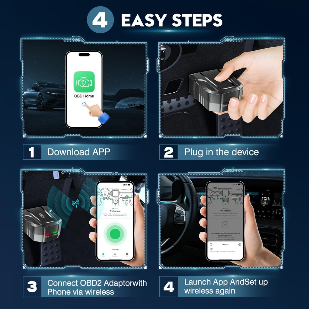 OBD2 Skannerleser Trådløst Auto Diagnostisk Skanneverktøy For iOS & Android For Ytelsestest Trådløs 5.4 Bil Sjekk Motor Bil Kodeleser