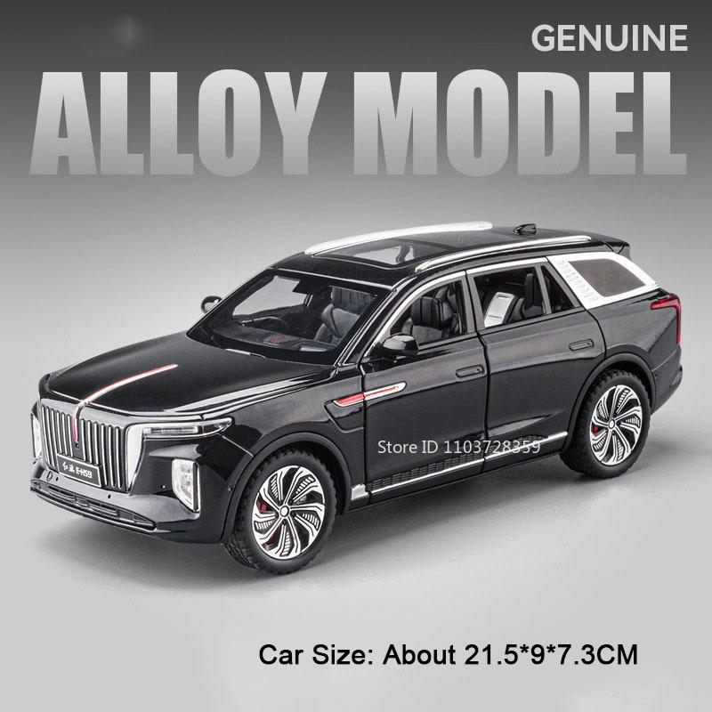 1:24 Scale HONGQI E-HS9 Toy Car Models Alloy Diecast 70TH Anniversary Vehicles Sound Light Doors Opened Pull Back for Kids Gifts