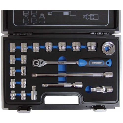 SIGNET 13137 21-Piece Short Socket Set, 1/2" Hexagonal Drive