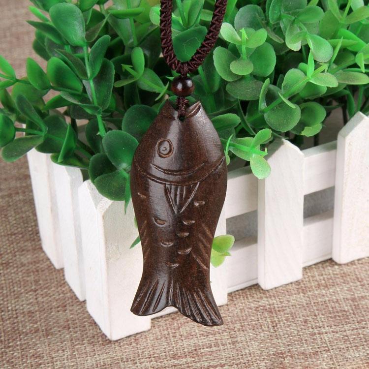 Tibetan Buddhist Ethnic Wooden Lucky Fish Mala Pendant Necklace with Shell & Imitation Pearl for Men Women Children