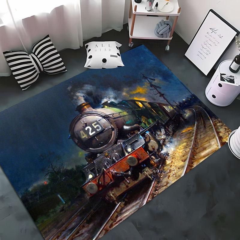 Klassieke Trein Locomotief 3D HD Print Tapijt voor Woonkamer Kinderkamer Sofa Deurmat Vloer Tapete Antislip Decor Alfombra 40x60cm (16x24in)