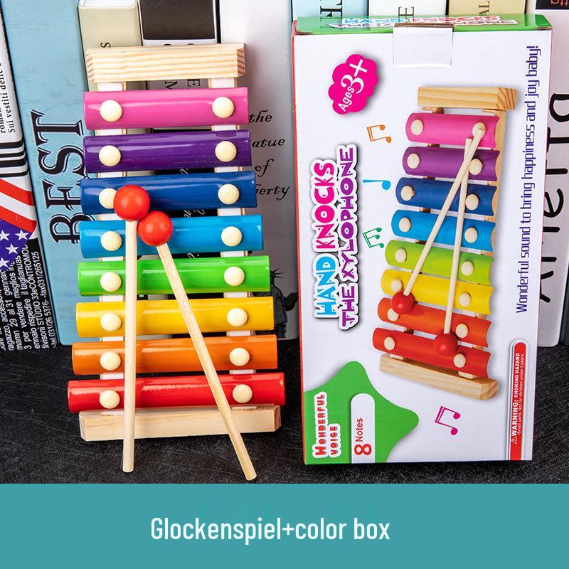 Children's Wooden Toy Set: Eight-Tone Piano, Bead Rainbow Tower, Puzzle Column, Twisting Worm