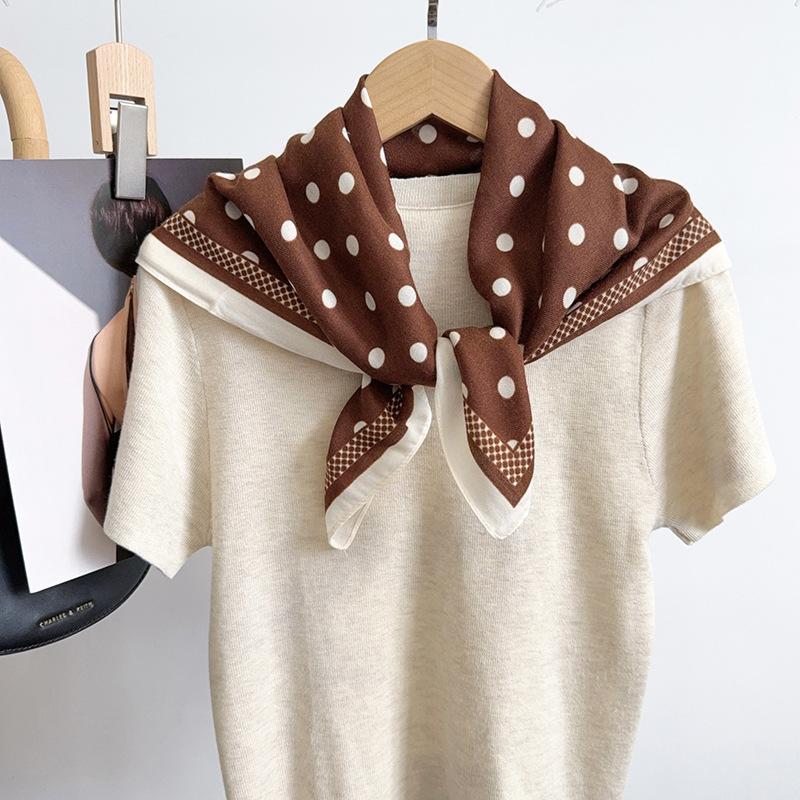 Polka Dot Silk Scarf Women's 1116 New High-end Silk Hair Small Square Scarf Korean Version Fashionable and Simple Matching Shirt Shawl Women
