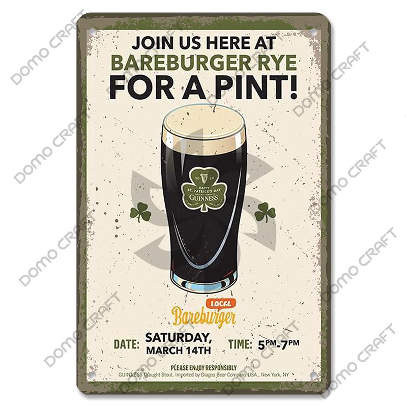 Irish Whiskey Poster Vintage Metal Plaque Sign Dublin Stout Metal Tin Plates Wall Decor for Bar Irish Pub Club Home