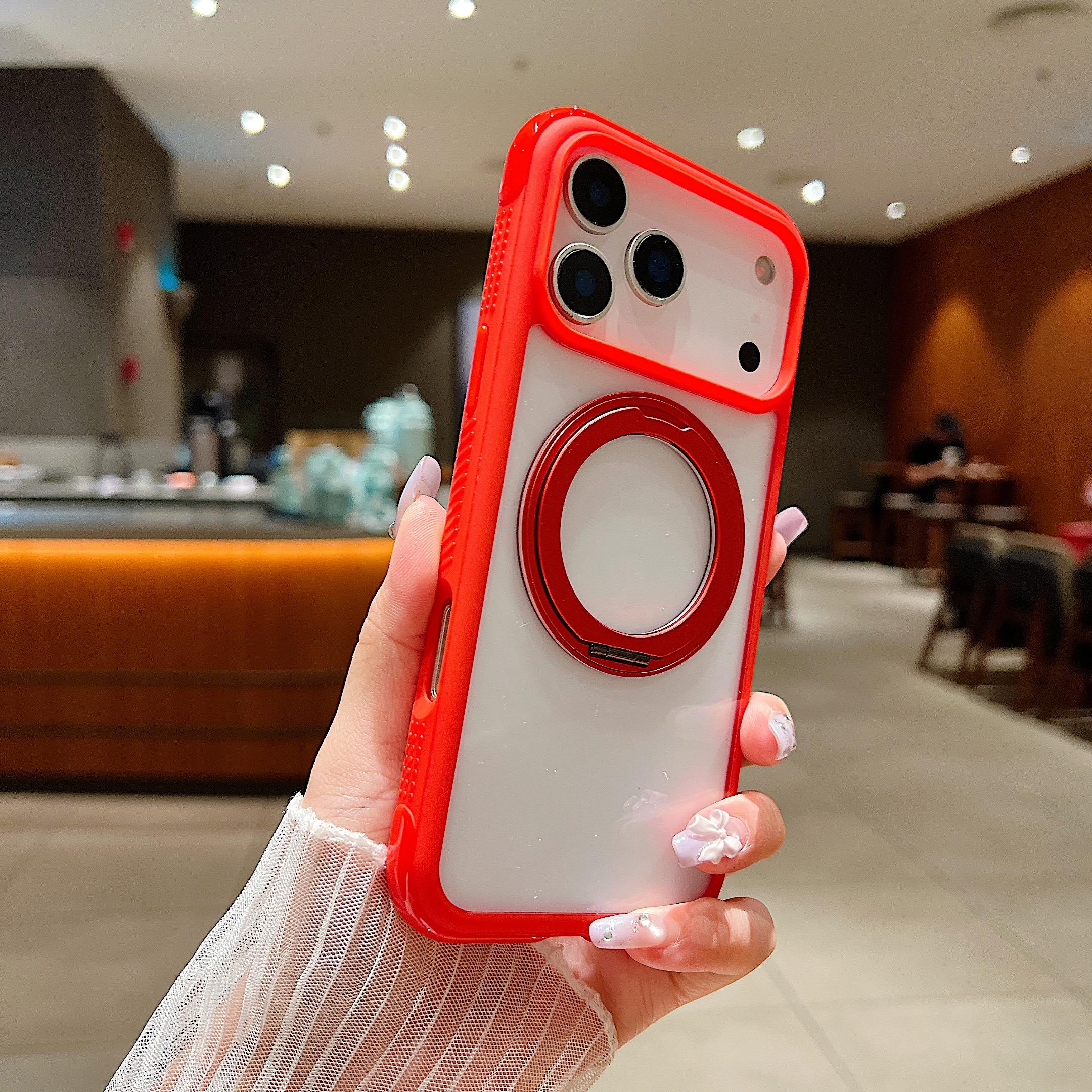 

For iPhone 17 Pro Max Magnetic Case Stress Relief Kickstand TPU+PC Transparent Protective Phone Cover Red
