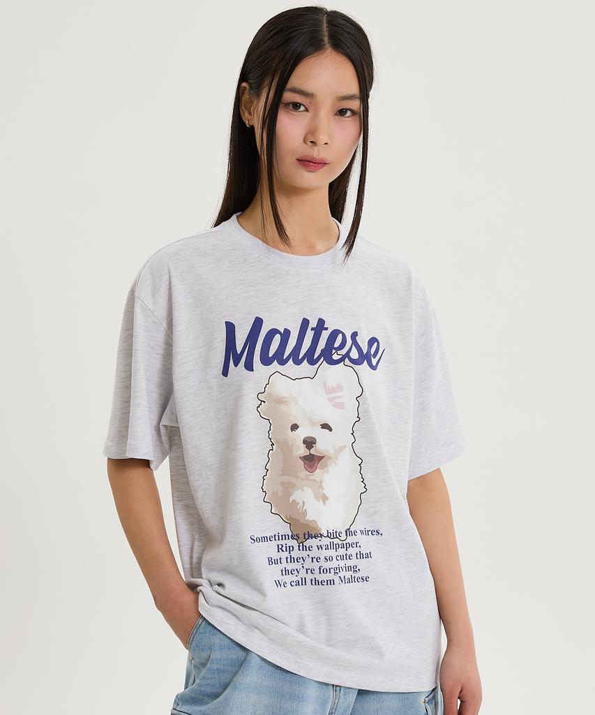 WAIKEI Cloud Illustration Short Sleeve T-Shirt Melange White