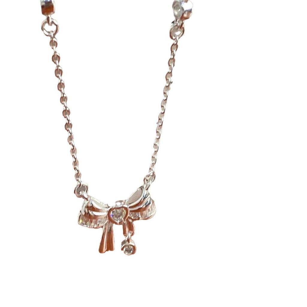 Sterling Silver Bow Necklace: Fashionable S925 High-End Clavicle Chain