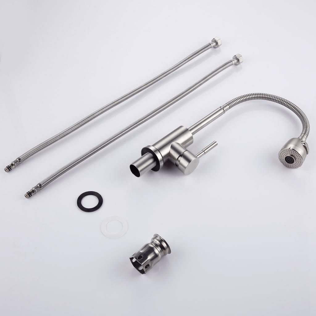 Flexible Single lever Hole Mixer Cold and Hot Water Tap Stainless steel Brushed Sink On-board installation Kitchen Faucet