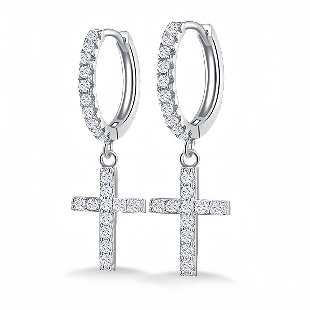 

Серьги-кольца с подвеской в виде креста из муассанита цвета D для мужчин и женщин, с покрытием из 14-каратного золота, в стиле хип-хоп белый