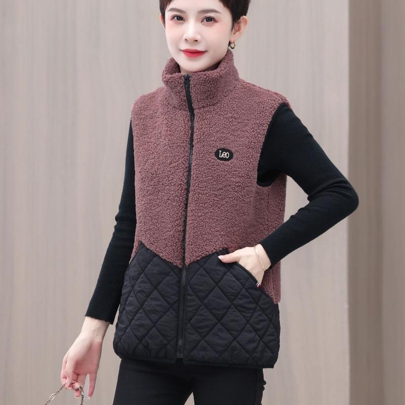 

Women s Warm Autumn and Winter Cotton Waistcoat, Short Style, Women s Vest, Waistcoat, Imitation Lamb Velvet 5XL світло-фіолетового кольору