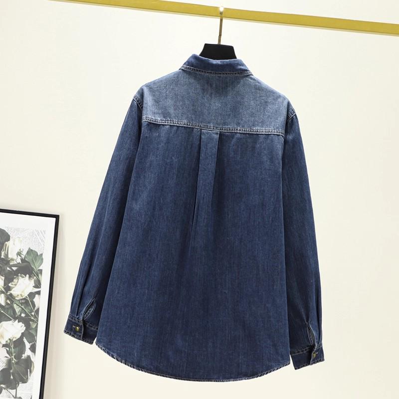 Autumn Denim Mid-Length Women's Long Sleeve Loose Shirt Outerwear