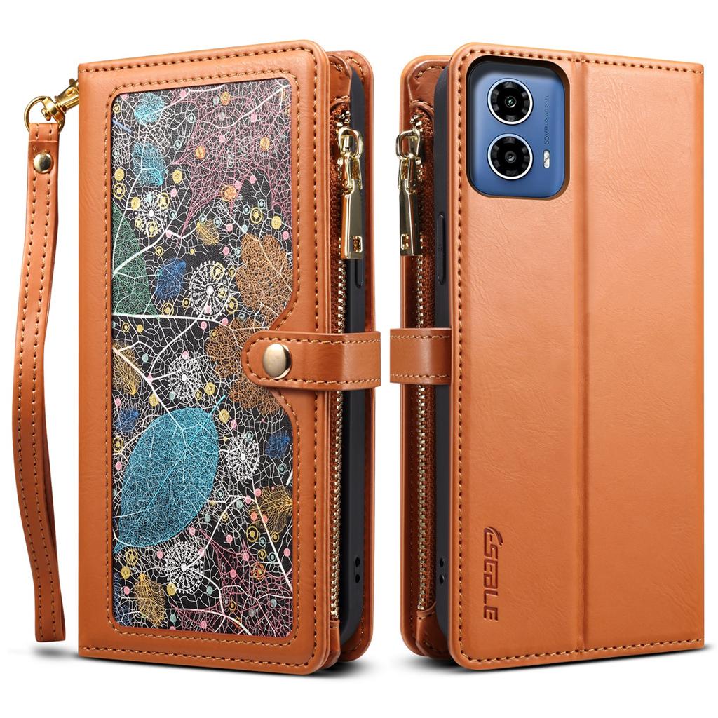 ESEBLE Galaxy Series For Motorola Moto G35 5G Case Leather Zipper Phone Cover RFID Blocking