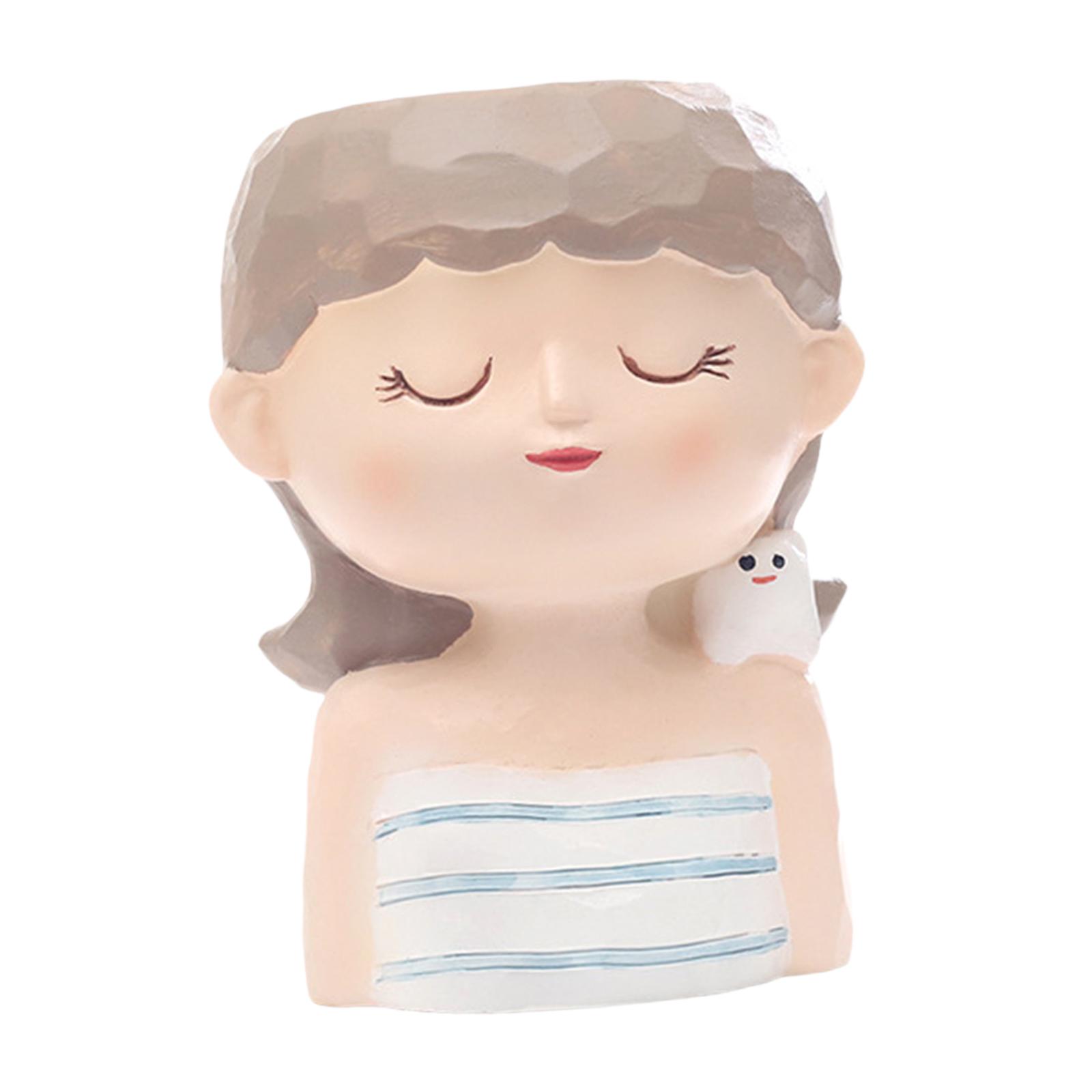 

Girl Flowerpot Outdoor Decorative Sculpture with Drainage Present Home Decor Gift Girl Head Flower Pot Unique Flower Planter