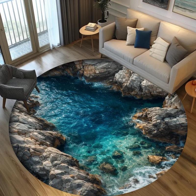 3D Riss Teppich Visuelles Dreidimensionales Loch Runder Teppich Endloser Abgrund Loch Pool Teppich Indoor Spaß Weiche Fußmatte Teppich