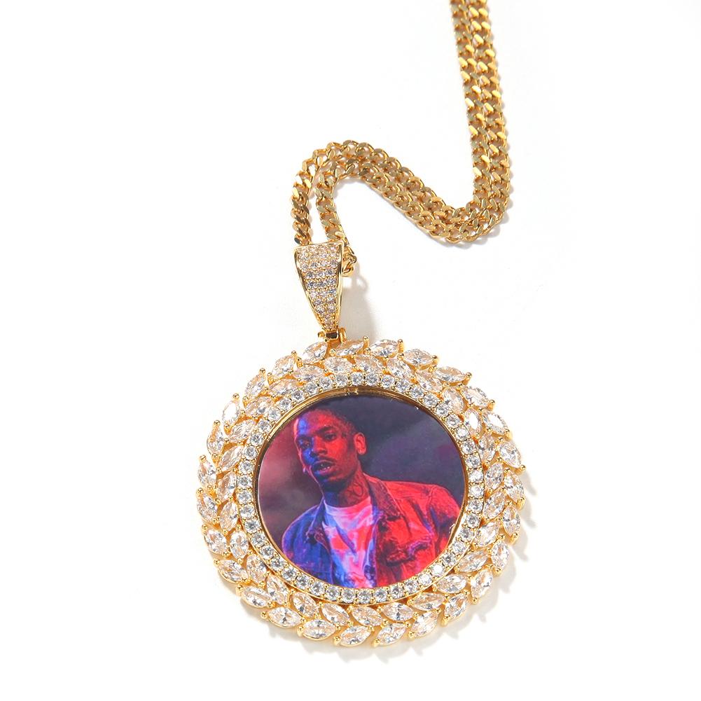 THE BLING KING DIY Photo Pendant Around Wheat Ears Full Iced Out CZ Picture Pendant Engrave Name Fashion Memory Jewelry For Gift