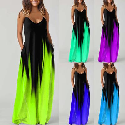 שמלת הדפסת כיס לנשים מסיבות חוף מסיבת אפוד ללא שרוולים שמלה סופר ארוכה