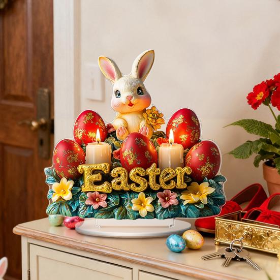 Ostern Tischschild 2D Flach Acryl Hase Ei Etagenständer Ornamente Frühling Indoor Tischaufsatz für Schreibtisch Regal Heimdeko