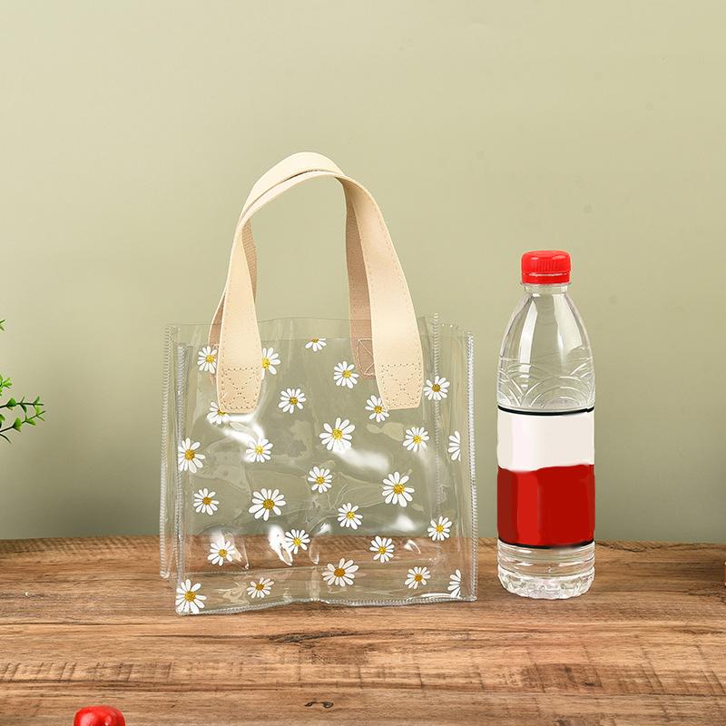 Daisy Flower Print Foldable & Water-Resistant Shopping Bags No-Closure Wedding Gift Bag High Quality Transparent Multi-Purpose