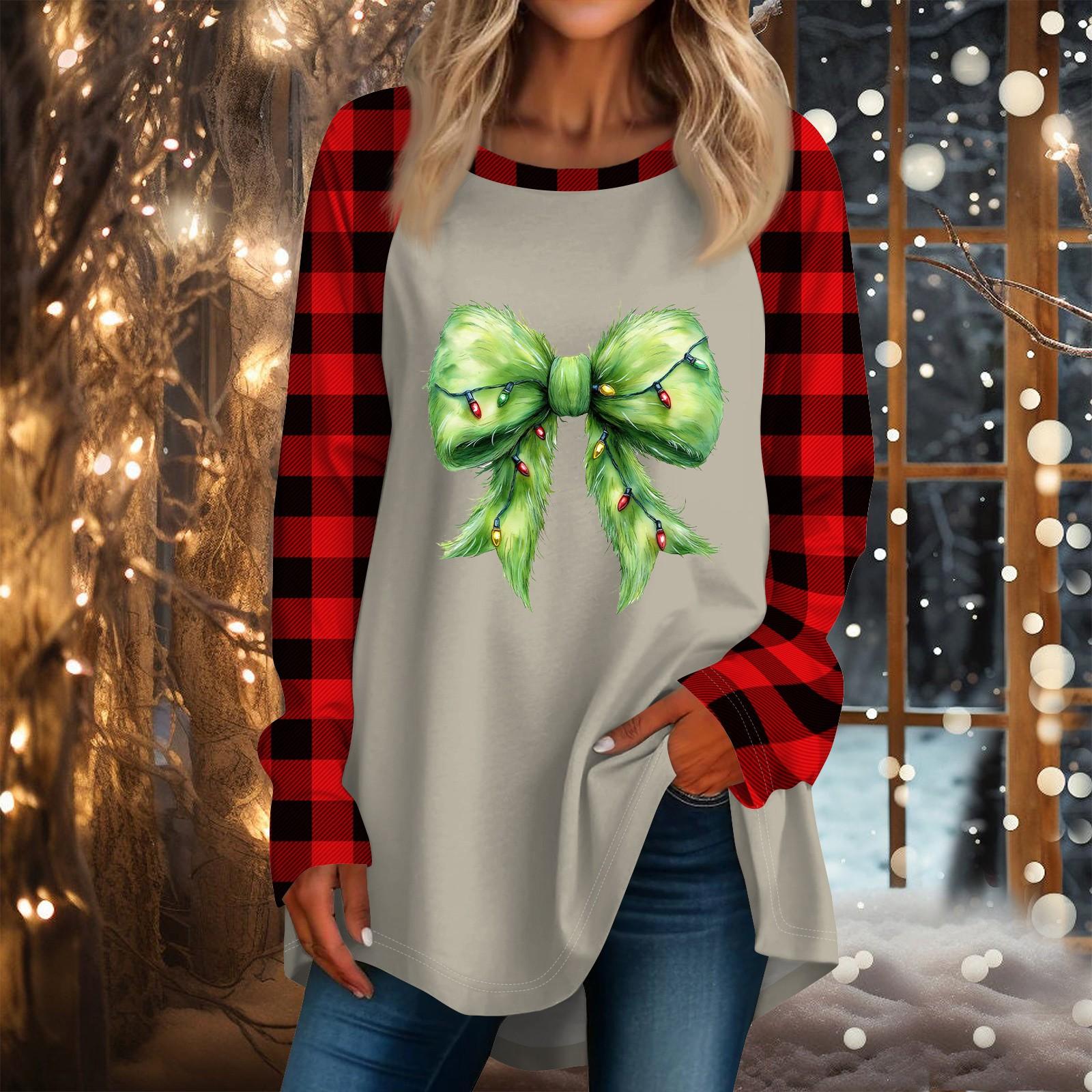 Женская повседневная футболка больших размеров с длинными рукавами и круглым вырезом — фото 6