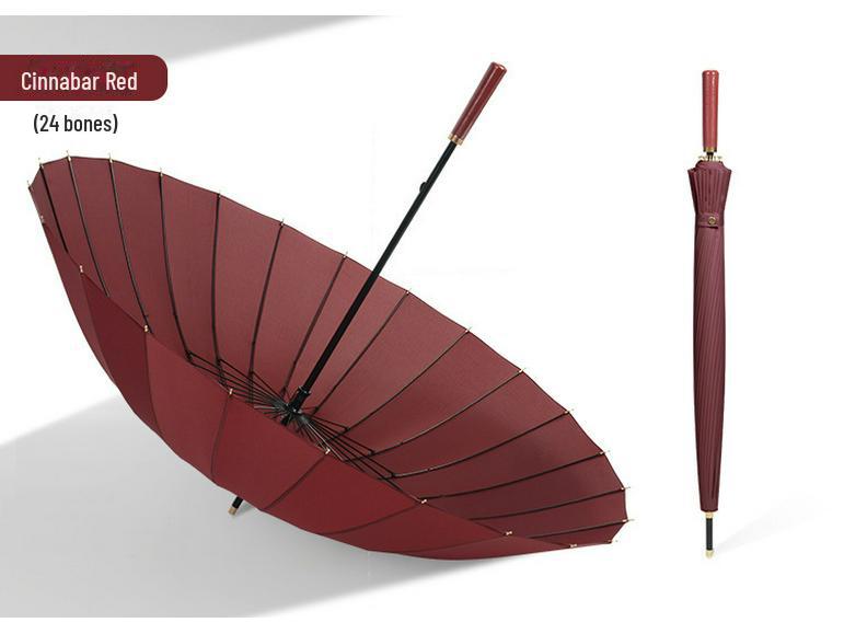24-Rib Wind-Resistant Umbrella: Large Solid Color, Long Handle, Custom Logo for High-End Business Use
