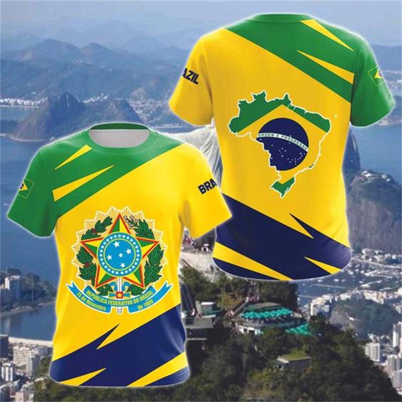 Quick Dried Brazilian Football T-shirts Men's Brazilian Flag Printed Short Sleeve Summer Sports Fitness Wear Fashion Men's Tops