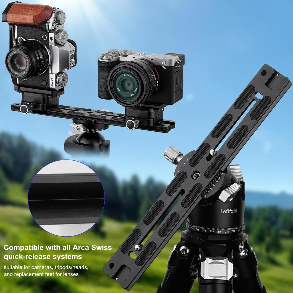 Leftfoto 280mm Metal Dovetail Slide Rail Type Quick Release Plate with Cold Shoe Pad for DSLR Camera Tripod Ball Heads Arca-Swiss & Anti-Slip