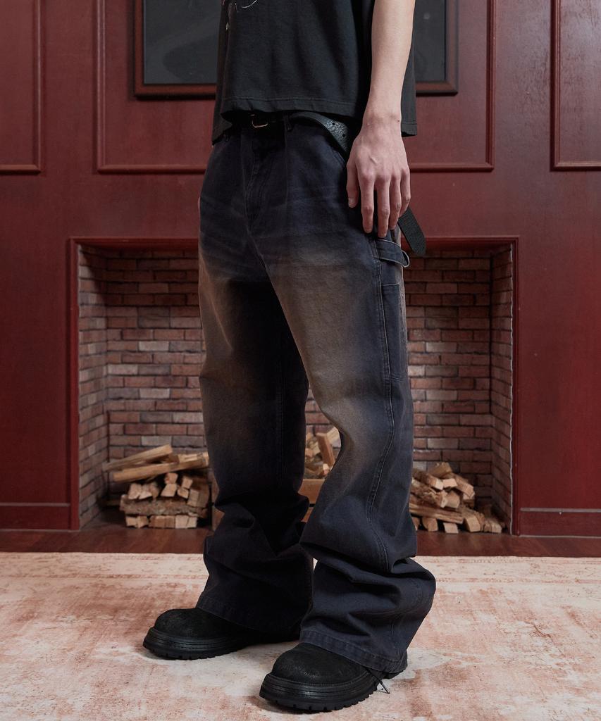 AREUBAN Raw Dyed Sagging Flare Pants_Purple Navy