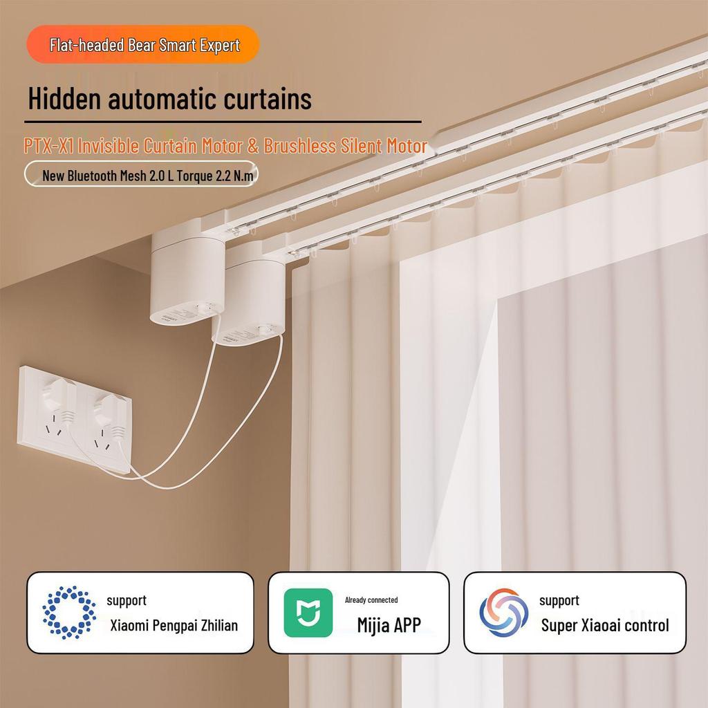 Ultra-thin X1 Electric Curtain Motor with Bluetooth Mesh 2.0 & Mijia APP Voice Integration.