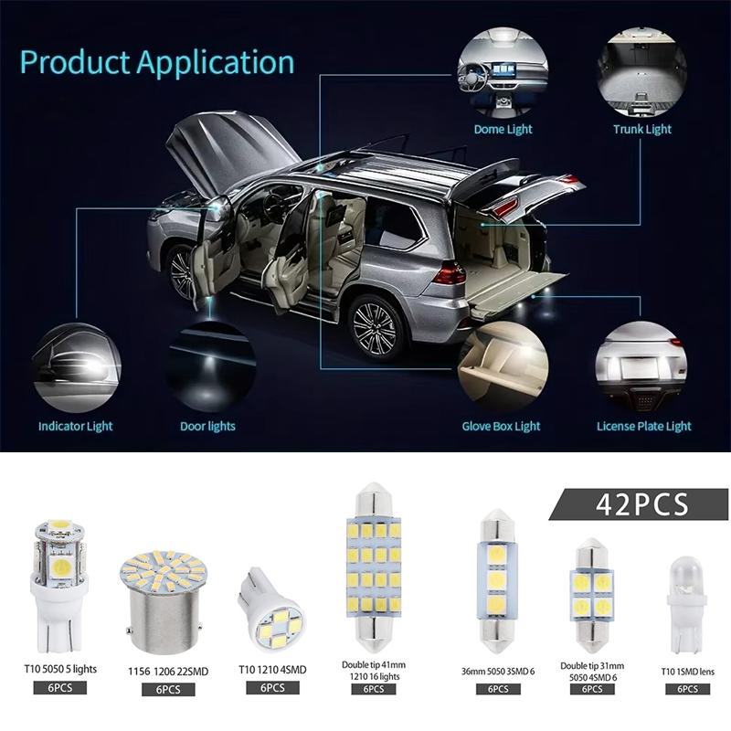 42Pcs LED Car Interior Lights T10 6000K SMD LED Xenon White Interior Light Bulbs Replacement License Plate Reading Light Bulb