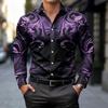 Men's long sleeved shirt light mature style single-sided totem print men's black long sleeved shirt European and American workpl