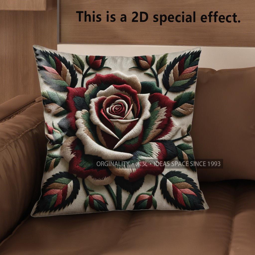 2D Vintage Embossed Rose Floral Throw Pillow Covers Pattern Cushion Cover Suitable For Sofa Bedroom Car Pillow Cover