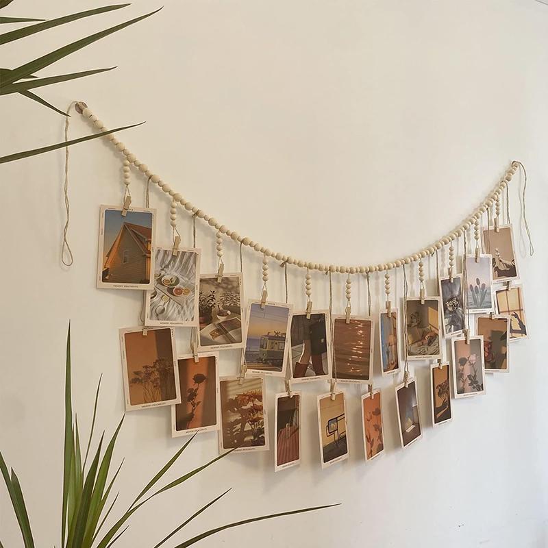 Photo Display Wall Hanging Decor Boho Home Decoration Wooden Beads Macrame Tapestry For Wall Hanging Room Decors Aesthetic Gift