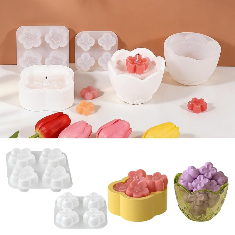 Flower Silicone Mold Set For Candle Making Flower Pot Resin Casting Molds For Diy Crafts