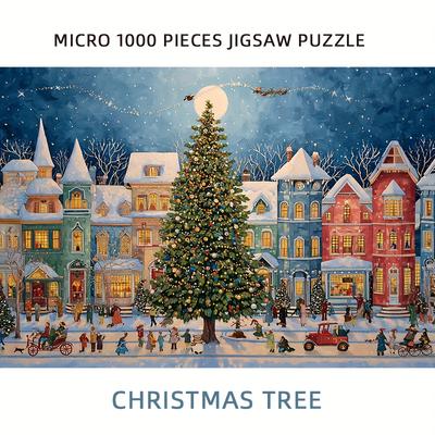 1000 sztuk Puzzle świąteczne - Zimowa scena uliczna z gigantyczną choinką, 15X10 cali Aktywność rodzinna Hobby dla dorosłych