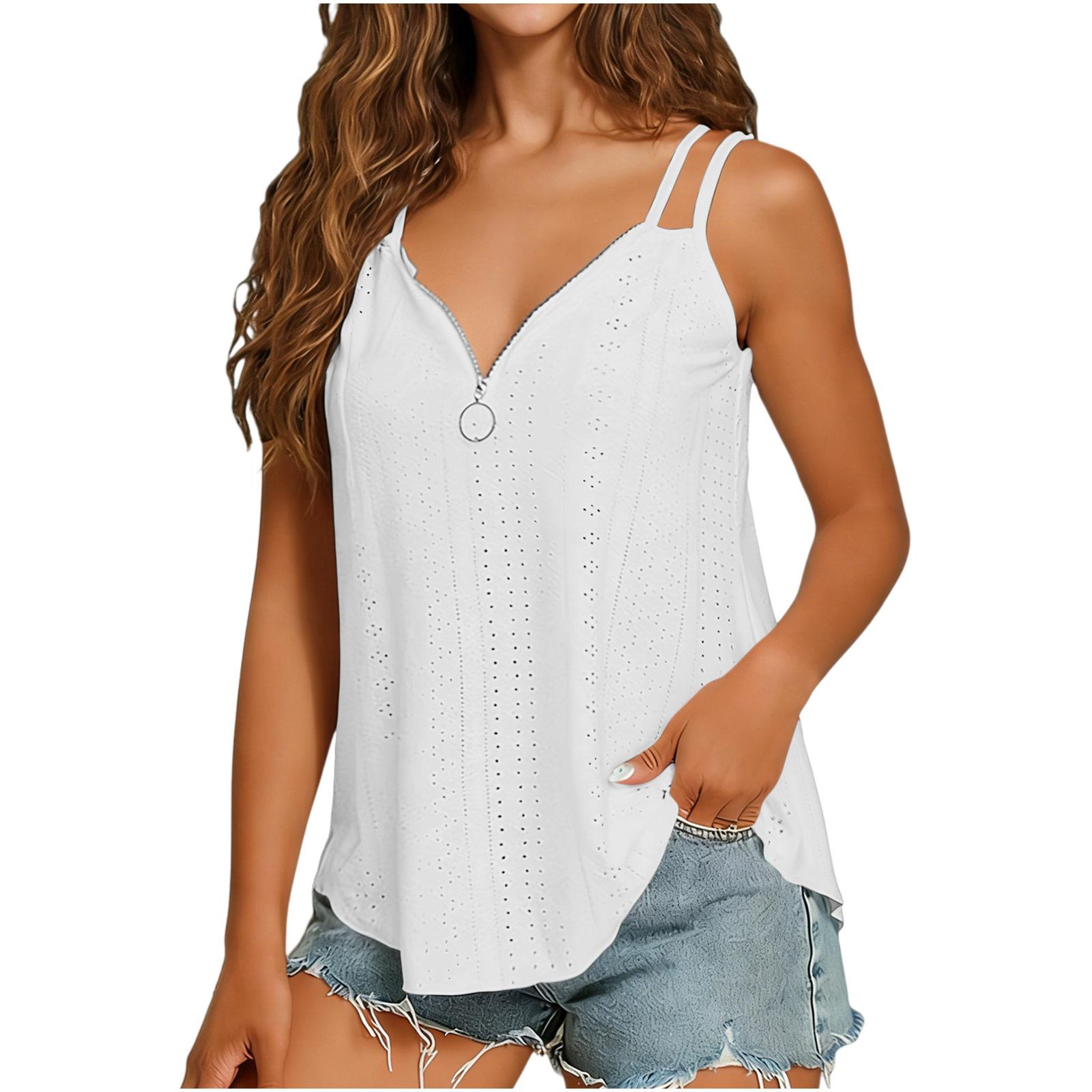

Women s Fashionable Casual Plain Sleeveless V-Neck Tank Top XL білий