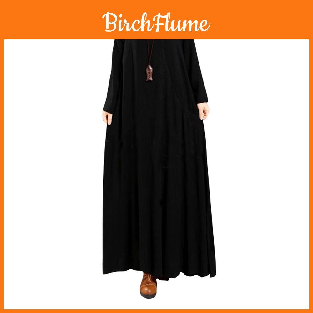 Elegant Plus Size Women Cotton Long Sleeve Vintage Kaftan Casual Maxi Dress