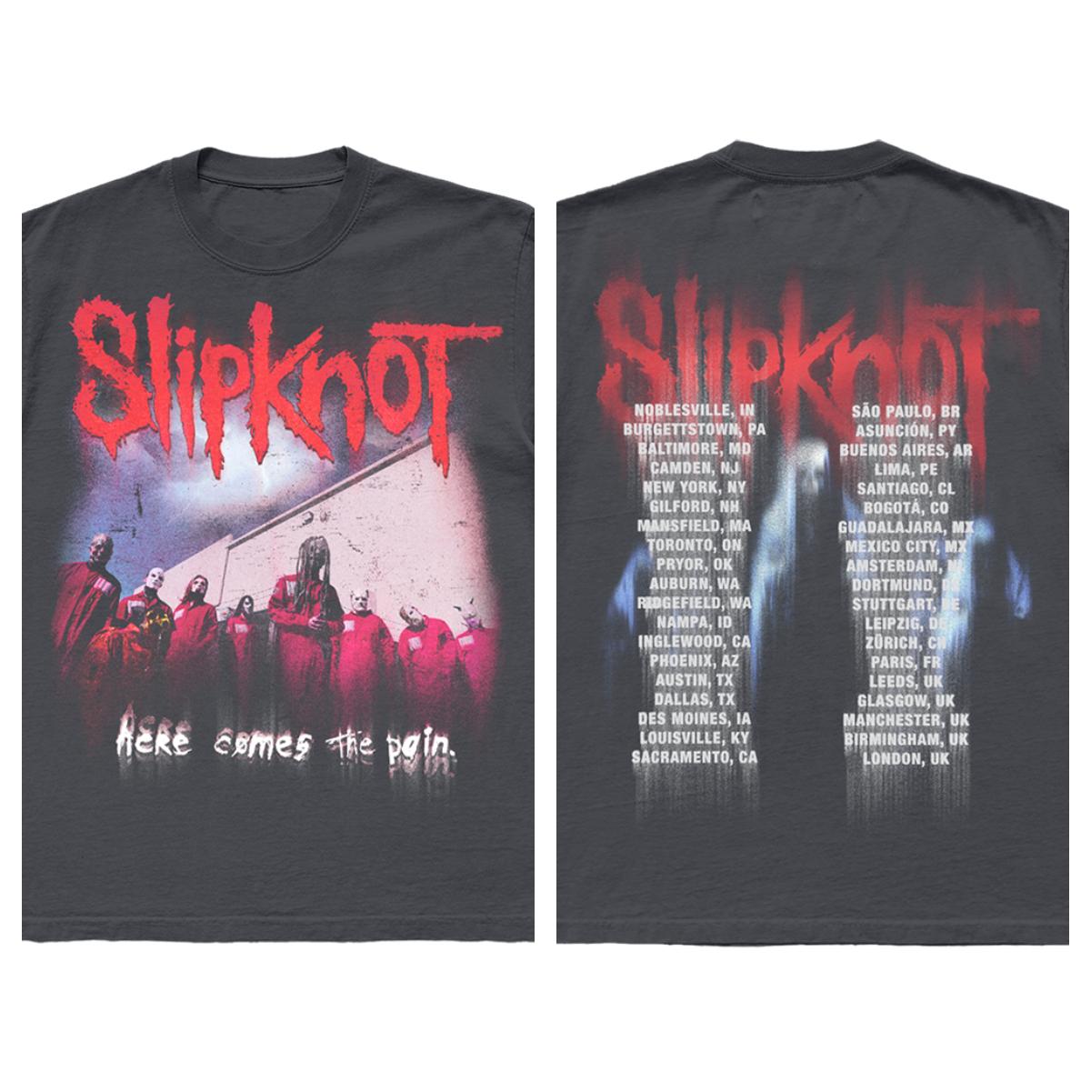 Slipknot  Here Comes The Pain  World Tour Double-Sided Vintage T-Shirt, Unisex Nu-Metal Fan Streetwear Tee, 100% Cotton Casual Short Sleeve Top 4XL