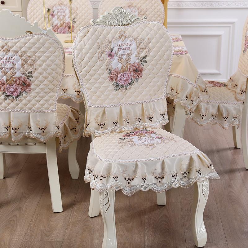 1pcs European Style Countryside Embroidery Dining Chair Covers Quilted Anti Slip Lace Ruffle Edge Chair Cushion Home Restaurant Fabric Decoration